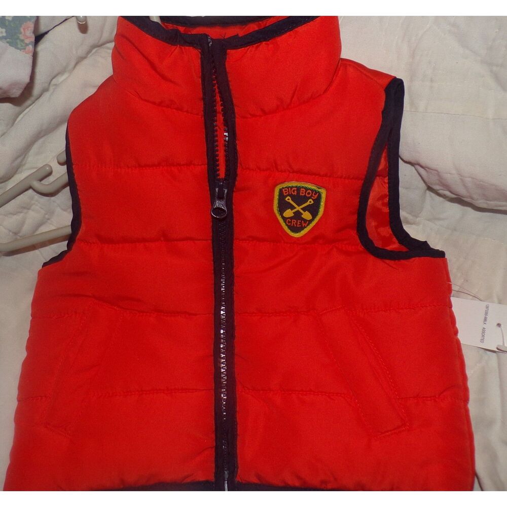 Kids Headquarters Puffer Vest Big Boy's Crew 12 Month Orange & Navy Trim